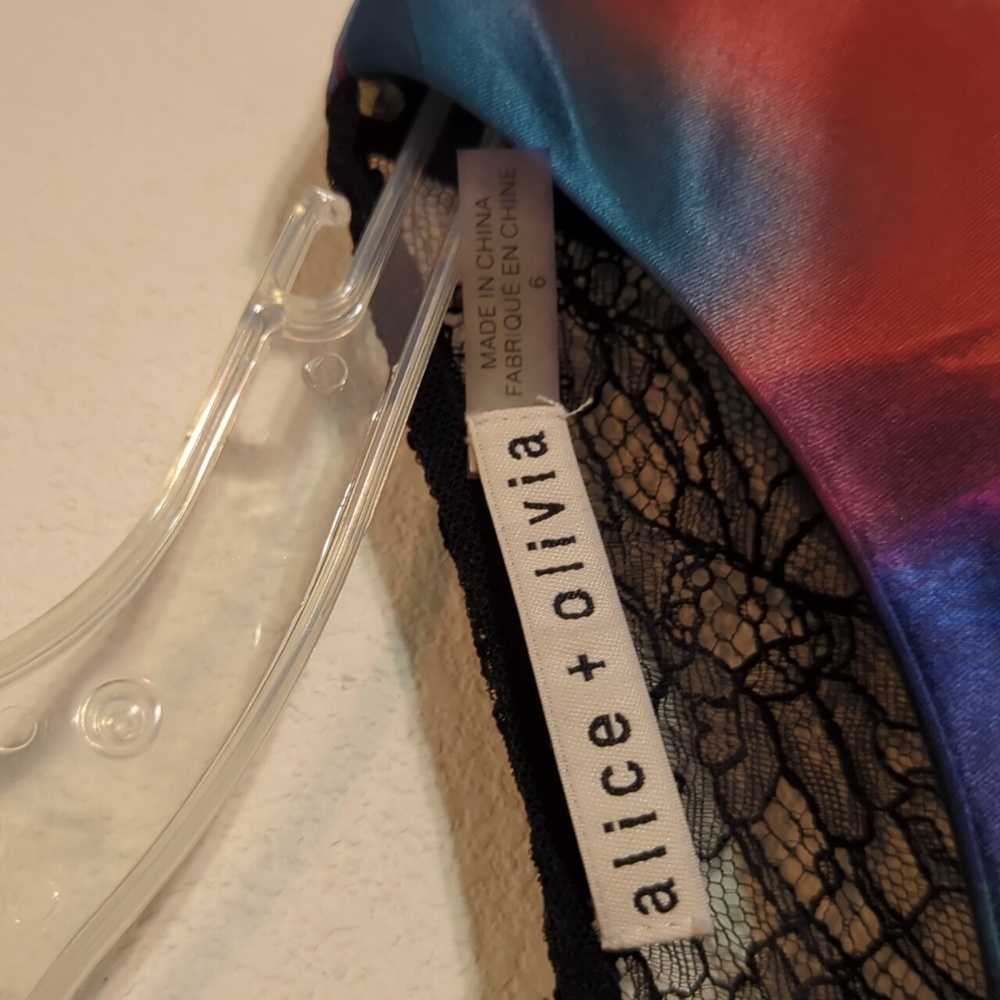Alice + Olivia Womens Dress Belia A-Line Watercolor Multicolor Open Back Lace 6‎ - Picture 7 of 14